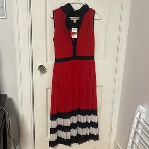Red black pleated Michael kors dress NWT